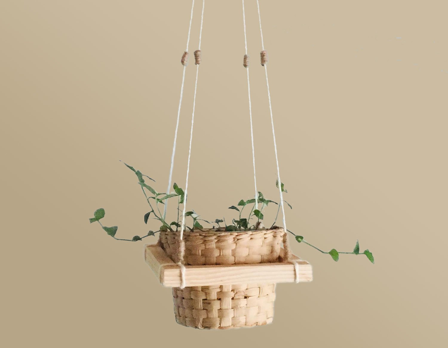 Colgante de macramé y madera para maceta